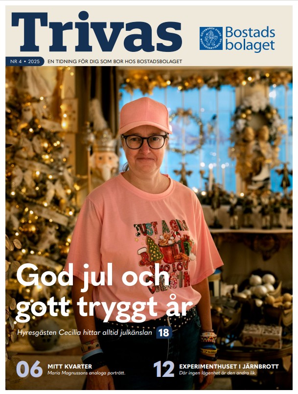 Hyresgästtidningen Trivas framsida. På bilden syns en äldre kvinna.